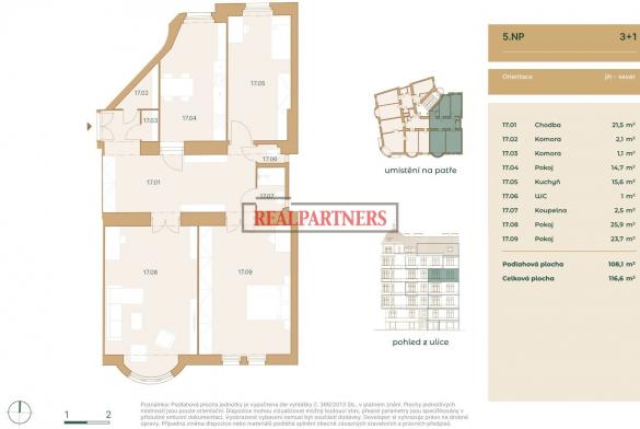 Zrekonstruovány byt 3+1 o ploše 116,6 m² na Praze 7 – v samém srdci Letné