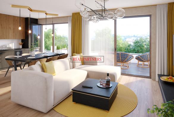 Novostavba bytu 3+kk o ploše 103,6 m² + 16,9 m² terasa ve výstavbě u Roztylského náměstí.
